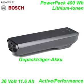 Bosch Gepcktrgerakku PowerPack 400Wh 36V 11.6Ah Active/Performance/Cargo Ersatzteile Balsthal