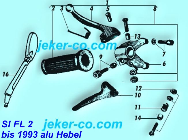 Bremsdekohebelteile FL 2 Bremshebel Dekohebel Sicherung Hebelschraube Gummigriff Spiegel Hebelfeder