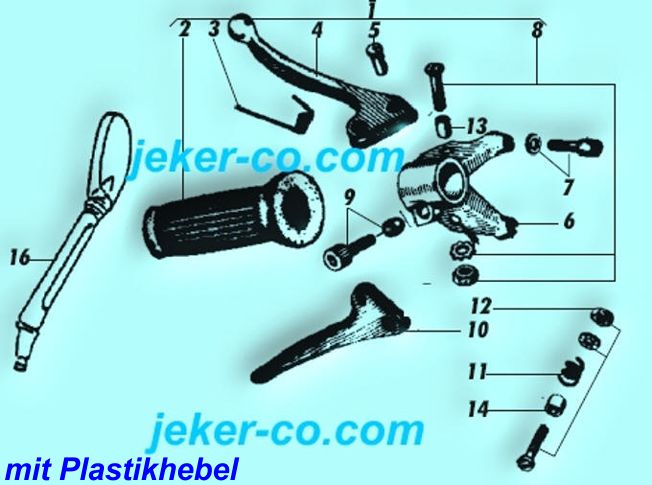 Bremsdekohebelteile Plastikhebel alt Bremshebel Dekohebel Sicherung Hebelschraube Gummigriff Spiegel Hebelfeder