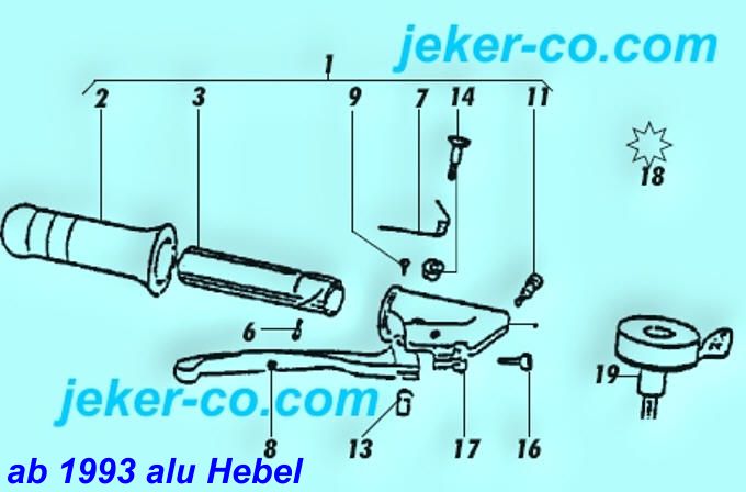 Gasdrehgriffteile Plastikhebel ab 1993 Bremshebel Hebelfeder Hebelschraube Stellschraube Glocke Gasdrehrohr Gummigriff