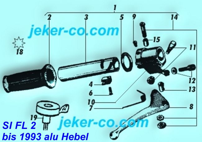 Gasdrehgriffteile FL 2 Bremshebel Hebelfeder Hebelschraube Stellschraube Glocke Gasdrehrohr Gummigriff