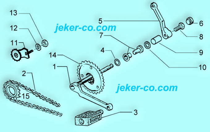 Vierkant-Tretwelle Kurbel Tretlagerbchse Kettenspanner Kette Leerlauf Pedal