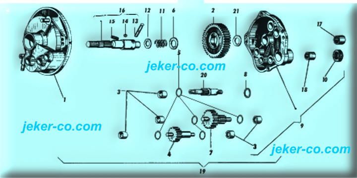 Piaggio-Getriebe-Mono 4 Wellen(0.8PS)