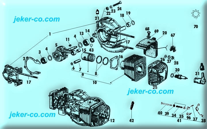 Piaggio Ciao SI Bravo Motor Zylinder Kurbelwelle Kolben KW Lager Siri Simmerring Deko Motoren Ersatzteil