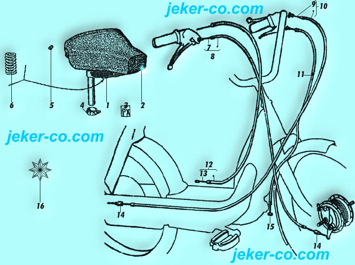 Piaggio Ciao PX bis 1999 Sattel Feder Bride Bremskabel Dekokabel Starterkabel Gaskabel Endhlse Klemschraube Kabelhlle Kabelsatz Ersatzteile