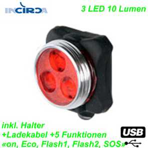 INCIRCA LED Scheinwerfer USB 3 LED 10 Lumen Elekro E- bike Mountainbike Fahrrad Velo Ersatzteile Shop Jeker Balsthal Schweiz
