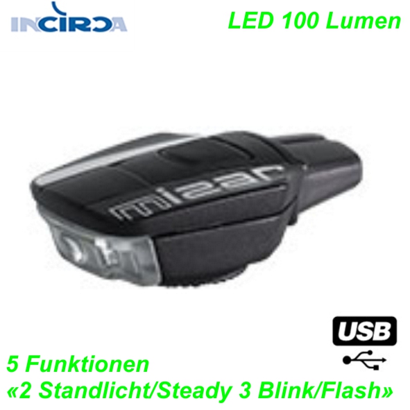 INCIRCA LED Scheinwerfer USB LED 100 Lumen Elekro E- bike Mountainbike Fahrrad Velo Ersatzteile Shop Jeker Balsthal Schweiz