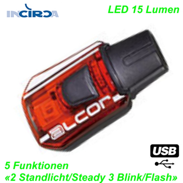 INCIRCA LED Scheinwerfer USB LED 15 Lumen Elekro E- bike Mountainbike Fahrrad Velo Ersatzteile Shop Jeker Balsthal Schweiz