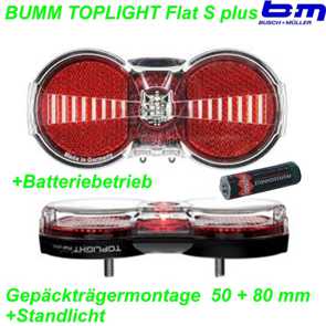 B+M Rücklicht Gepäckträger Toplight  Flat S Permanent 50/80mm Batterie/Standlicht Mountain Bike Fahrrad Velo Teile Ersatzteile Parts Shop Schweiz
