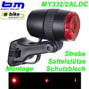 Rcklicht B&M E-Bike 6-15V DC Strebenbefestigung alu schwarz 15mm Fahrrad Velo E-Bike Ersatzteile