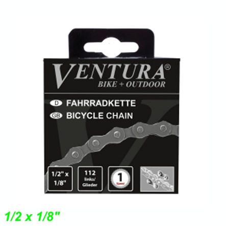 Ventura Kette 1/2 x 1/8  112 Gl. schwarz BoxMofa Kettenspanner 13/70mm Maxi Sachs gerade per Paar